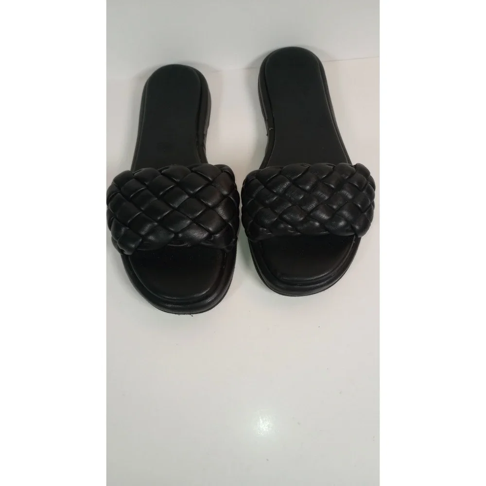 Seychelles Bellissima Black Woven Slides Sandals Womens Size 8 Made in Italy